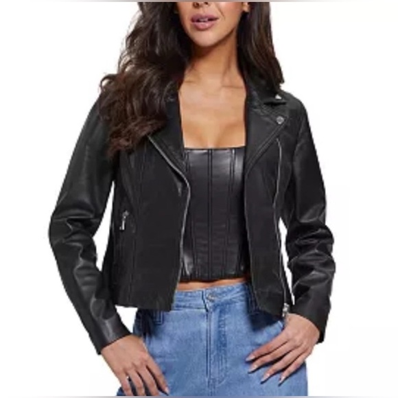 GUESS TRACY REAL LEATHER ZIPPED JACK - Picture 3 of 6